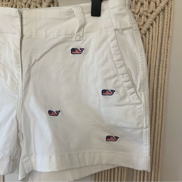 VINEYARD VINES Embroidered American Flag Whale Chino 3.5” Shorts White Cap 4 - Picture 3 of 14
